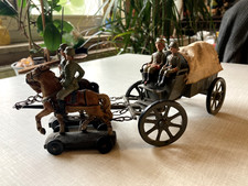 Planwagen mit Zugpferden (alt) - Blech - Figuren aus Masse - Lineol - 30er/40er 