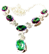 REGENBOGEN MYSTIC TOPAS  Edelstein HANDGEFER 925 Sterlingsilber Schmuck KETTE