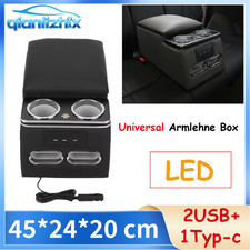 Universal Auto Hinten Armlehne box Zweite Reihe Handläufen mit Licht&2USB 1Typ-c