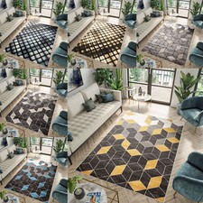 Teppich Modern Design Kurzflor Schwarz Blau Creme Jugendzimmer Wohnzimmer NEU