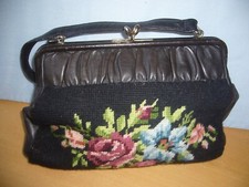 Gobelin Handtasche mit Leder