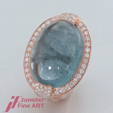Aquamarin-Ring -  blauer Beryll ca. 43,71 ct -132 Diamanten - 18K/750 Rotgold