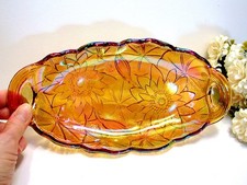 Schale Pressglas oval Indiana Carnival Glass Bernstein irisierend Lily Pons vtg