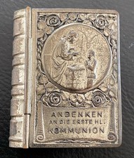 antike Dose Schachtel Etui für Rosenkranz Buchform - Andenken an hl. Kommunion