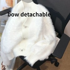 Damen Kunst Mohair Strickpulli Strickjacke Mantel Knopf Top Weich Fell Warm Süß