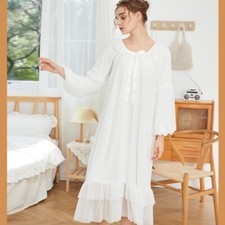 Prinzessin Damen Nachthemd Rüschen Puffärmel Nachtwäsche Hochzeit Party