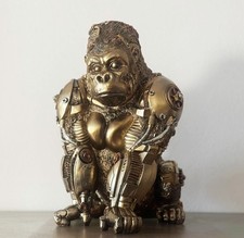 Design Skulptur Gorilla 30cm gold antik Steampunk Tierfigur Affe Wohnzimmer