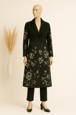 Blumarine Bluegirl Mantel Wolle Schwarz Weiß Blumenmuster Italien Gr. 38/40