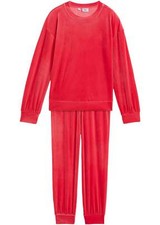 Neu Hausanzug Gr. 152/158 Magentarot Mädchen Samt-Anzug Hose Shirt