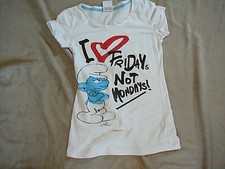 Chillin,Schlumpf Shirt, Friday `s NOT Monday`s Gr.S/XS ,Weiß ,Top ZUSTAND ##
