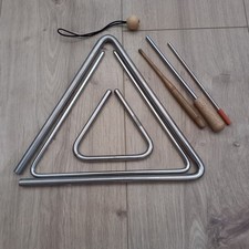 3 Stück Triangel Musikinstrument Stahl verchromt mit 3 x Klangstab / Schlägel 