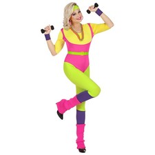 Neon Damenkostüm Fitness-Trainerin S 34-36 Step-Aerobic Overall Bekleidung 80er
