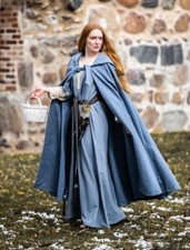 Mittelalter Larp Woll-Umhang Kapuzenumhang Mila kurze Kapuze hellblau 131 cm