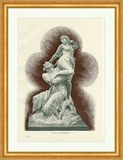 F. Hecht. Pan und Bacchantin Statue Gruppe Gott Nackte Frau Holzstich E 9007