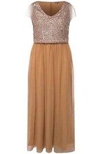 Ulla Popken Damen große Größen Maxikleid Pailletten V Ausschnitt ärmellos 819033