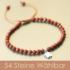 Glücksbringer Armband 4mm Edelsteinperlen, Kleeblatt Anhänger Gold/Silber