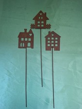 3er Set Gartenstecker Beetstecker Topfstecker Haus Rost Metall Stab Dekoration .