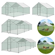 Metall Freigehege Hühnerstall Außengehege mit Lauffläche, Tür & Riegel & PE Dach