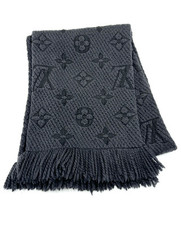Louis Vuitton LV Logomania Schal Wolle Seide Tuch Scarf Winter Anthrazit Schwarz