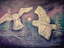 LOVERS IN A DREAM 80x60 gemalt Bild Schneeeule Eulenbild Eule Christiane Schwarz