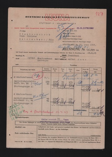 Stuttgart rechnung 1943 - stuttgart,,