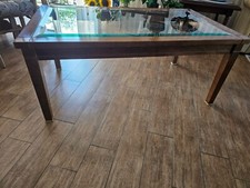 Couchtisch 120x70x50 cm Nuss, Mit Glas Platte Facetten Schliff 57x107,5cm