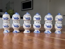 6 Vintage Gewürzstreuer Zwiebelmuster Keramik Weiß Blau Alt