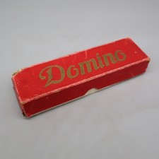 Domini Spiel schwarze Dominosteine Holz alt 28 Steine in Box Rückseite Löwe