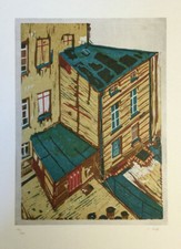 Druck (Linolschnitt 4 farbig Tonplatte) von Hanah Heidrun Thiede 100/250