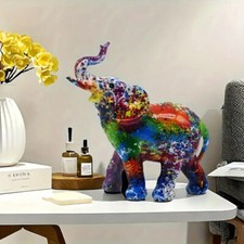 Elefant Dekofigur Pop Art Bunte Graffiti Optik Modern handbemalt Harzfigur E1