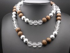 GOLDJUNGE69 * MODESCHMUCK KUGEL KETTE CHROM HOLZ MODERN 14mm/  95cm SCHICK EDEL