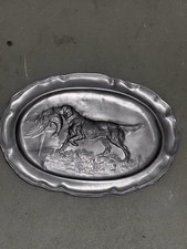 Zinn Wandteller Vintage mit Hund und Vogel Motiv