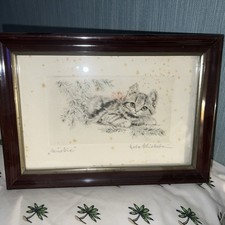 Radierung von Katzenmalerin Meta Plückebaum Düsseldorf 16x 28 Cm Ma