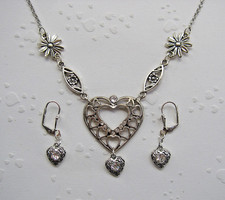 Oktoberfest Kette Collier + Ohrringe Herz Strass Wasen Trachtenschmuck Dirndlset