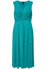 Ulla Popken große Größen Kleid 50 türkis Plissee Maxikleid drapiert V Ausschnitt