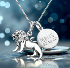 Großer Löwe Kette 925 Silber – Zirkonia Mähne, Gravur & Venzianer