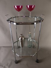 Barwagen Servierwagen Teewagen Glas mit Serviertablett Sechseckig Metall Chrom