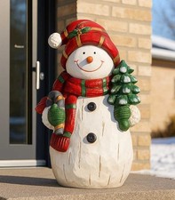 Großer Schneemann Gustav - 40cm Outdoor Dekofigur mit roter Mütze & Schal