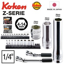Ko-ken Zeal Z-Serie 1/4" Knarre & 6-kant Steckschlüssel | 4-14mm | Extra Kompakt