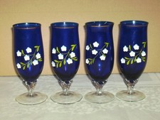 4 alte Gläser, Saft Wassergläser Bohemia, Emailmalerei Handbemalt Blumendekor