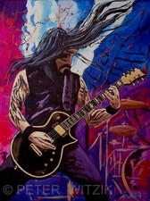 Kunstwerk rock gitarrist  konzert live Heavy metal gitarre HANDGEMALT