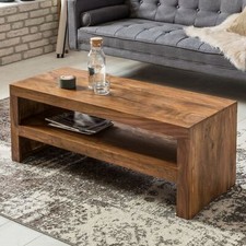 Couchtisch Sheesham Massivholz 110cm Rechteckiger Wohnzimmertisch mit Ablage