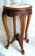 Frankreich antike Blumensäule Blumentisch Tisch Holz Marmor Schnitzerei um 1880*