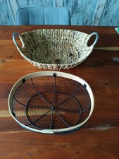 Gitterkorb Schwarz Metall und Weidengeflechtkorb Obst oder  Brötchenkorb 2 Körbe