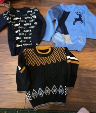 3 Pullover Gr 98 110 Wolle Junge Blau Schwarz