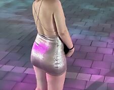 DAMEN SEXY ABENDKLEID SILBER GRÖSSE S WIE NEU