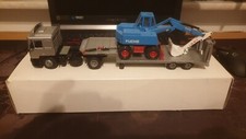 MAN F2000 F90 Goldhofer Tieflader Conrad 1:50 silber mit Decals und Mobilbagger