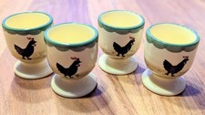 4 Eierbecher - Zeller Keramik Fayencerie - Hahn und Henne - Geprüft 