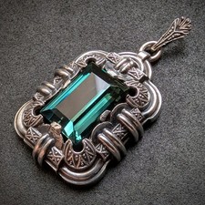 Art Deco Anhänger 835 Silber grüner Spinell alt c. 1930