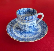 China Blau Mokka Tasse Sammeltasse Relief Gold Alte Mocca Blumen Blüten Dekor